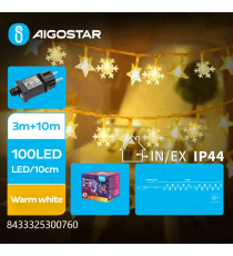 Catena luminosa a basso voltaggio con luci a fiocco di neve 100 led 10mt - luce calda - 8 giochi di luce - IP44 interno/esterno