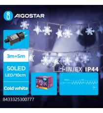 Catena luminosa a basso voltaggio con luci a fiocco di neve 100 led 10mt,luce fredda 6500K,8 giochi di luce,IP44 interno/esterno