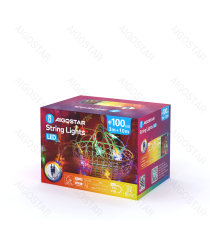 Catena luminosa a basso voltaggio con luci a fiocco di neve 100 led 10mt,RGBY multicolor,8 giochi di luce,IP44 interno/esterno