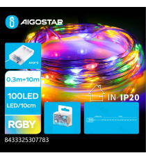 Catena luminosa a batteria 3AA con filo in rame e PVC 100 led 10mt - Rgby multicolor - IP20 da interno - on/off + lampeggio Catena luminosa a batteria 3AA con filo in rame e PVC 100 led 10mt - Rgby multicolor - IP20 da interno - on/off + lampeggio