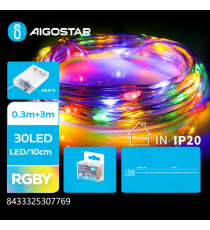 Catena luminosa a batteria 3AA con filo in rame e PVC 30 led 3mt - Rgby multicolor - IP20 da interno - on/off + lampeggio Catena luminosa a batteria 3AA con filo in rame e PVC 30 led 3mt - Rgby multicolor - IP20 da interno - on/off + lampeggio