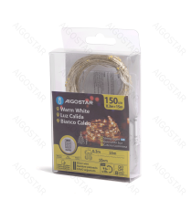 Catena luminosa a batteria 3AA con fili in rame 150 led 15mt - 2700K luce calda 8 modalità illuminazione IP44 interno/esterno