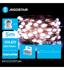 Catena luminosa a batteria 3AA con fili in rame 50 led 5mt - 6500K luce fredda,8 modalità illuminazione IP44 interno/esterno Catena luminosa a batteria 3AA con fili in rame 50 led 5mt - 6500K luce fredda,8 modalità illuminazione IP44 interno/esterno