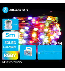 Catena luminosa a batteria 3AA con fili in rame 50 led 5mt - RGBY multicolor,8 modalità illuminazione IP44 interno/esterno Catena luminosa a batteria 3AA con fili in rame 50 led 5mt - RGBY multicolor,8 modalità illuminazione IP44 interno/esterno