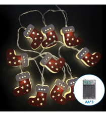 Catena luminosa a batteria 3AA con luci a calzini natalizi in legno 20 led 3mt - luce calda 3000K,IP20 da interno