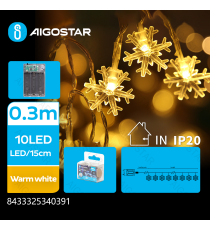 Catena luminosa a batteria 3AA con luci a fiocco di neve 10 led 1.5mt - luce calda 3000K,IP20 da interno Catena luminosa a batteria 3AA con luci a fiocco di neve 10 led 1.5mt - luce calda 3000K,IP20 da interno