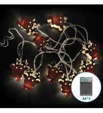 Catena luminosa a batteria 3AA con luci a renna in legno 20 led 3mt - luce calda 3000K,IP20 da interno