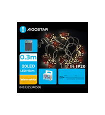 Catena luminosa a batteria 3AA con luci a renna in legno 20 led 3mt - luce calda 3000K,IP20 da interno