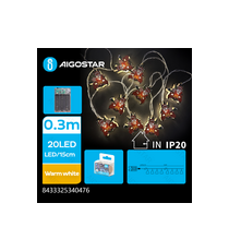 Catena luminosa a batteria 3AA con luci a forma di slitta con Babbo Natale in legno 20 led 3mt,luce calda 3000K,IP20 da interno