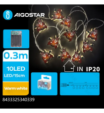 Catena luminosa a batteria 3AA con luci a forma di slitta con Babbo Natale in legno 20 led 3mt,luce calda 3000K,IP20 da interno