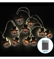 Catena luminosa a batteria 3AA con luci a forma di pupazzo di neve in legno 10 led 1.5mt - luce calda 3000K,IP20 da interno Catena luminosa a batteria 3AA con luci a forma di pupazzo di neve in legno 10 led 1.5mt - luce calda 3000K,IP20 da interno
