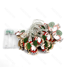 Catena luminosa a batteria 3AA con luci a forma di Babbo Natale+regali in legno 20 led 3mt - luce calda 3000K,IP20 da interno