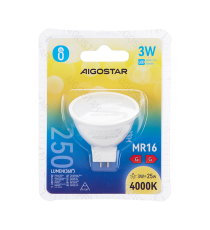 Faretto led MR16 COB 3W 250 lumen - 4000K luce naturale - lampadina misura D50xH52mm Equivalenza incandescente:25W Faretto led MR16 COB 3W 250 lumen - 4000K luce naturale - lampadina misura D50xH52mm Equivalenza incandescente:25W