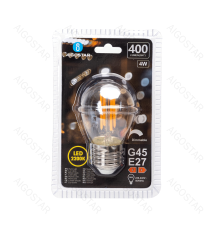 Lampadina a filamento LED dimmerabile G45 4W attacco E27 400 lumen - 2200K luce calda D45xH80mm Equivalenza incandescente 38W Lampadina a filamento LED dimmerabile G45 4W attacco E27 400 lumen - 2200K luce calda D45xH80mm Equivalenza incandescente 38W