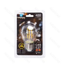 Lampadina a filamento LED dimmerabile G45 4W attacco E27 400 lumen - 2700K luce calda D45xH80mm Equivalenza incandescente 38W Lampadina a filamento LED dimmerabile G45 4W attacco E27 400 lumen - 2700K luce calda D45xH80mm Equivalenza incandescente 38W