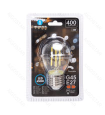 Lampadina a filamento LED dimmerabile G45 4W attacco E27 400 lumen - 6500K luce fredda D45xH80mm Equivalenza incandescente 38W Lampadina a filamento LED dimmerabile G45 4W attacco E27 400 lumen - 6500K luce fredda D45xH80mm Equivalenza incandescente 38W
