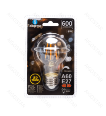 Lampadina a filamento LED dimmerabile A60 6W attacco E27 600 lumen - 2200K luce calda D60xH110mm Equivalenza incandescente 51W Lampadina a filamento LED dimmerabile A60 6W attacco E27 600 lumen - 2200K luce calda D60xH110mm Equivalenza incandescente 51W