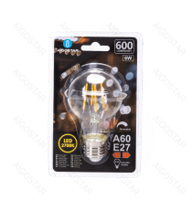Lampadina a filamento LED dimmerabile A60 6W attacco E27 600 lumen - 2700K luce calda D60xH110mm Equivalenza incandescente 51W Lampadina a filamento LED dimmerabile A60 6W attacco E27 600 lumen - 2700K luce calda D60xH110mm Equivalenza incandescente 51W