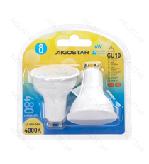 Faretti LED GU10 A5 6W 4000K Luce Naturale 480lm 100° Equivalenti 68W 15000 Ore CRI80 IP20 Confezione 2 Pezzi