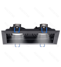 Portafaretto + portalampada doppio GU10 nero, per faretto incasso - downlight,Dimensioni foro:90mm,Dimensioni: L185xW100xH37mm