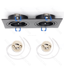 Portafaretto + portalampada doppio GU10 nero, per faretto incasso - downlight,Dimensioni foro:90mm,Dimensioni: L175xW92xH20mm