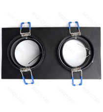 Portafaretto + portalampada doppio GU10 nero, per faretto incasso - downlight,Dimensioni foro:90mm,Dimensioni: L175xW92xH20mm