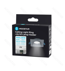 Portafaretto + portalampada GU10 nero quadrato, per faretto incasso - downlight,Dimensioni foro:75mm,Dimensioni: L92xW92xH20mm