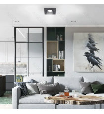 Portafaretto + portalampada GU10 nero quadrato, per faretto incasso - downlight,Dimensioni foro:75mm,Dimensioni: L92xW92xH20mm