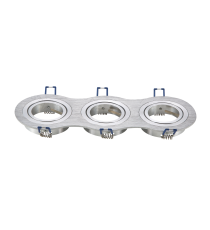 Portafaretto a 3 posti per GU10 e MR16 colore argento satinato,per faretto incasso - downlight,Dimensioni foro:75mm, L255xD91mm