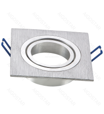Portafaretto a 1 posto quadrato per GU10 e MR16 colore argento satinato,per faretto incasso - downlight,Dimensioni foro:75mm