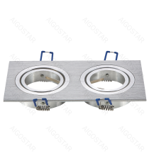 Portafaretto a 2 posti per GU10 e MR16 colore argento satinato,per faretto incasso - downlight,Dimensioni foro:75mm L173xW91mm