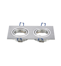 Portafaretto a 2 posti per GU10 e MR16 colore argento satinato,per faretto incasso - downlight,Dimensioni foro:75mm L173xW91mm