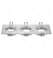 Portafaretto a 3 posti per GU10 e MR16 colore argento satinato,per faretto incasso - downlight,Dimensioni foro:75mm L255xW91mm