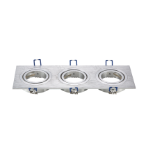 Portafaretto a 3 posti per GU10 e MR16 colore argento satinato,per faretto incasso - downlight,Dimensioni foro:75mm L255xW91mm