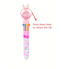 Penna a sfera multicolore, 10 colori, con simpatico cartone animato a tema coniglio con cuoricini glitterati, 17.5cm, rosa Penna a sfera multicolore, 10 colori, con simpatico cartone animato a tema coniglio con cuoricini glitterati, 17.5cm, rosa