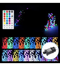 Catena luminosa a basso voltaggio con luci a testa piatta 100led 10mt,Rgby multicolor,con telecomando a 32 tasti IP44 da esterno
