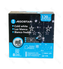 Catena luminosa solare a cascata con luci a luna e stelle 120led 3mtx0.6mt 12 fili 6500K luce fredda 8 giochi luce,IP65 esterno Catena luminosa solare a cascata con luci a luna e stelle 120led 3mtx0.6mt 12 fili 6500K luce fredda 8 giochi luce,IP65 esterno