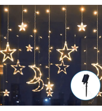 Catena luminosa solare a cascata con luci a luna e stelle 120led 3mtx0.6mt 12 fili 2700K luce calda 8 giochi luce,IP65 esterno