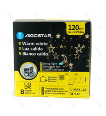 Catena luminosa solare a cascata con luci a luna e stelle 120led 3mtx0.6mt 12 fili 2700K luce calda 8 giochi luce,IP65 esterno