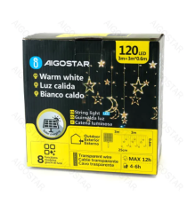 Catena luminosa solare a cascata con luci a luna e stelle 120led 3mtx0.6mt 12 fili 2700K luce calda 8 giochi luce,IP65 esterno