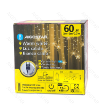 Catena luminosa a basso voltaggio con luci a fiocco di neve,2700K luce calda 3mtx0.7m, collegabile in serie IP44 da est/int