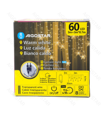 Catena luminosa a basso voltaggio con luci a fiocco di neve,2700K luce calda 3mtx0.7m, collegabile in serie IP44 da est/int