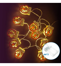 Catena luminosa a batteria 3AA con luci a guanti natalizi in legno 20 led 3mt - luce calda 3000K,IP20 da interno