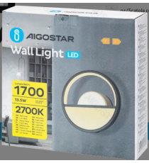 Applique led in alluminio trafilato nero 13.5W 1700lm 2700K luce calda misura L230xW55xH230mm da interno, design elegante