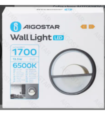 Applique led in alluminio trafilato nero 13.5W 1700lm 6500K luce fredda misura L230xW55xH230mm da interno, design elegante