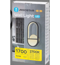 Applique led in alluminio trafilato nero 13.5W 1700lm 2700K luce calda misura L160xW55xH318mm da interno, design elegante