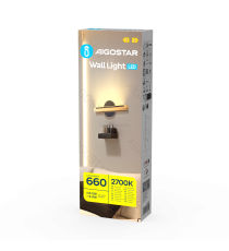 Applique led in legno e metallo nero 6.5W 660lumen 2700K luce calda misura L35xW4.7xH12cm da interno, design elegante