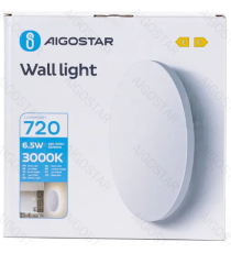 Applique led in metallo bianca 6,5W 720lumen 3000K luce calda misura D180xH35mm IP20 da interno, design elegante