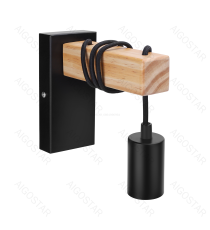 Applique con portalampada a sospensione legno e metallo nero E27 max. 60w misura Braccio in legno: 40x40x150mm da interno