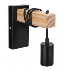 Applique con portalampada a sospensione legno e metallo nero E27 max. 60w misura Braccio in legno: 40x40x150mm da interno